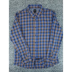 Vans Mens XL Blue Brown Plaid Long Sleeve Button Down Tailored Fit Shirt